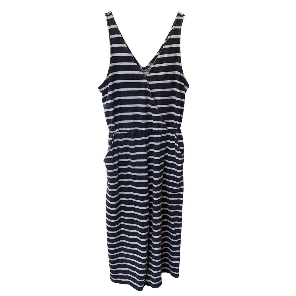 Old Navy Womens Bouclé-Knit Waist-Defined Jumpsuit Navy Stripe Size Medium Beach